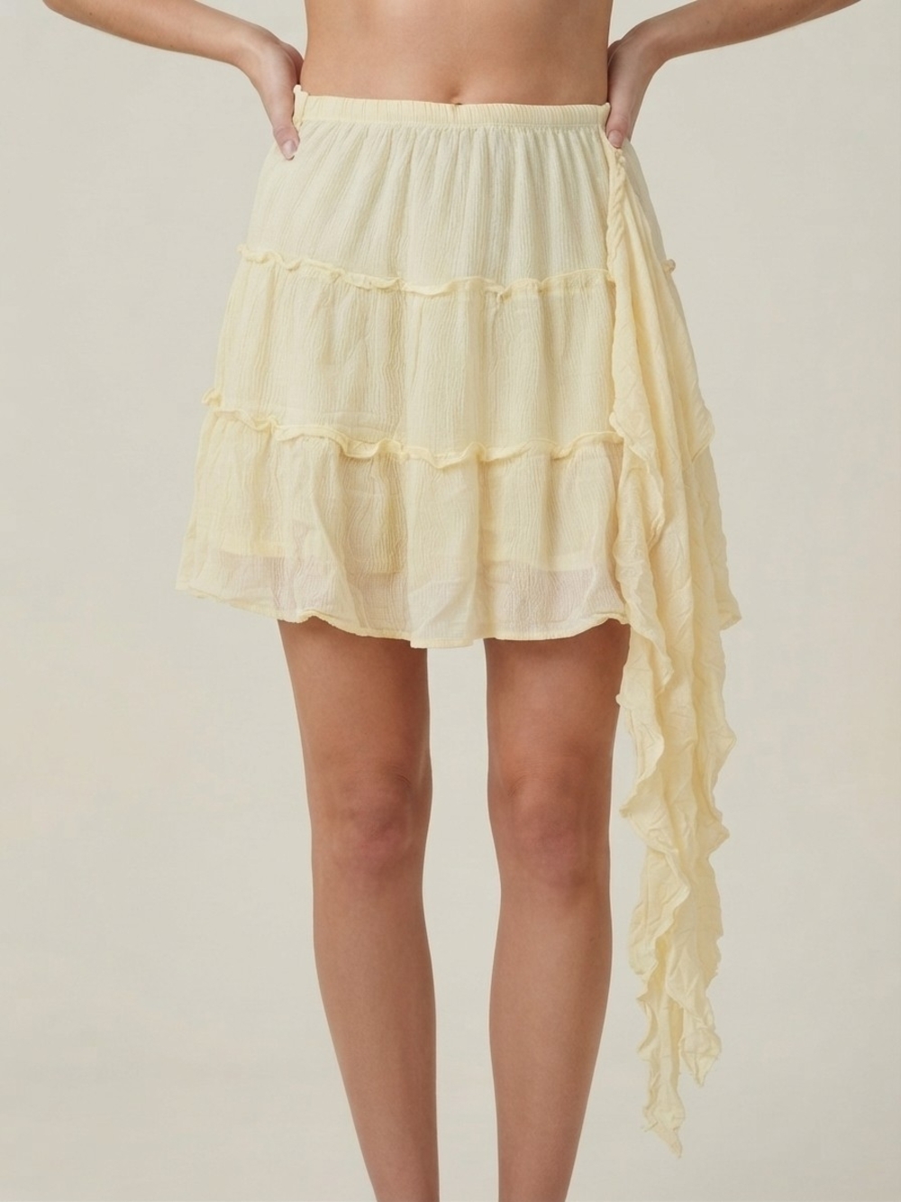 Free People Jolie Sweetish Lemon Ruffle Tiered Mini Skirt NWT Size M